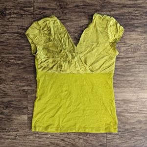 Nine West Yellow Green Silk V Neck Top Size Small
